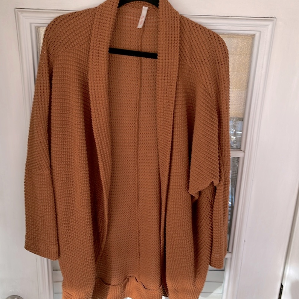 My Story Waffle Knit Cocoon Open Front Cardigan with Dropped Shoulders